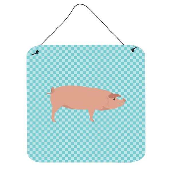 Micasa American Landrace Pig Blue Check Wall or Door Hanging Prints6 x 6 in. MI627880